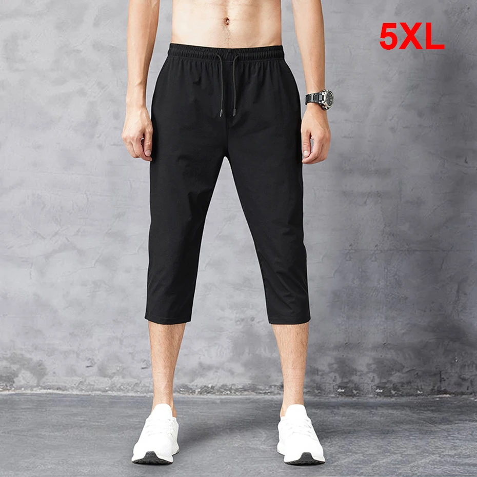 

Summer Quick-drying Cool Calf-length Pants Men 5XL Plus Size Sweatpants Fashion Casual Stretch Short Pants Male