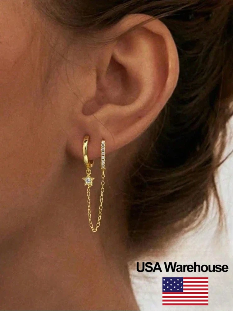 925 فضة مزدوجة هوب سلسلة الزركون إسقاط أقراط للنساء المشاركة الزفاف الفاخرة موضة عالية الجودة غرامة مجوهرات