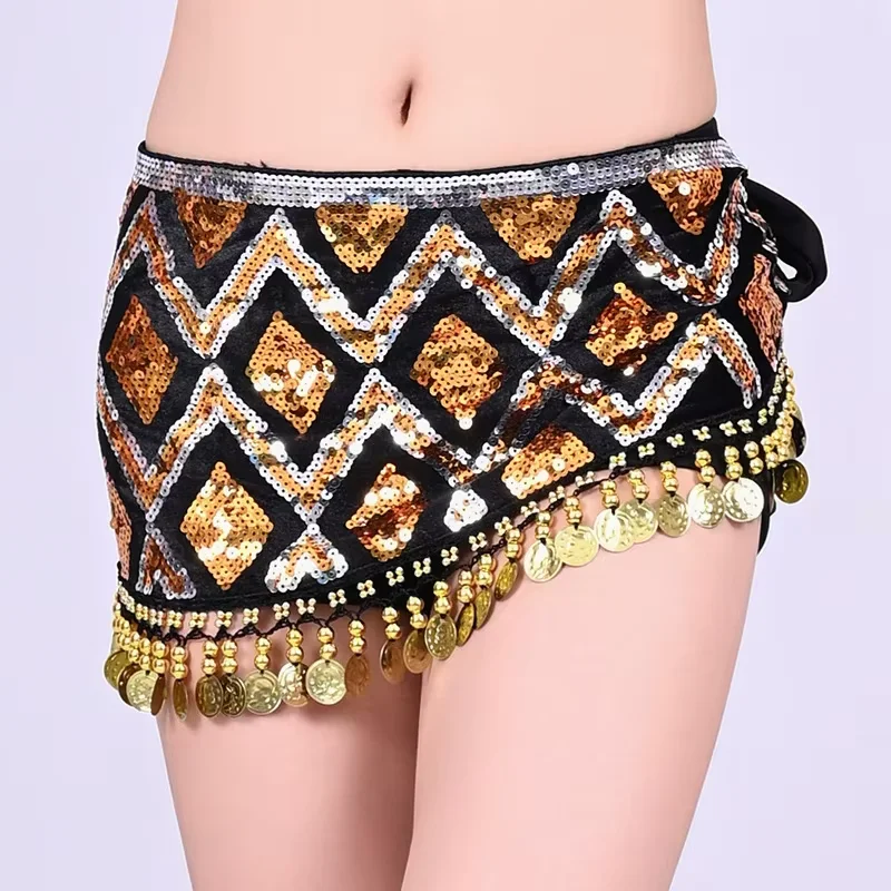 Women Belly Dance Hip Scarf Sequined Oriental Egyptian Waist Coin Belt Belly Dancer Stage Performance Costume Accessory