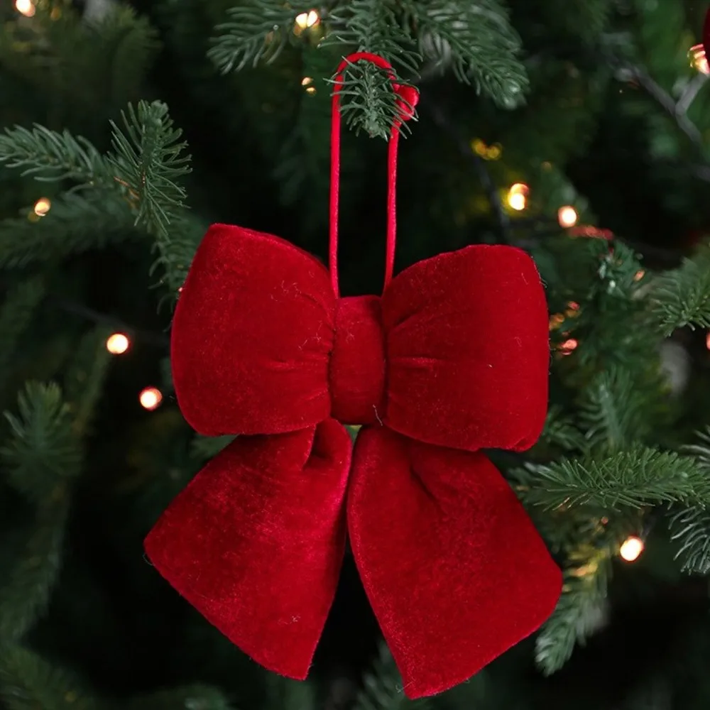 Velvet Fabric Bowknot Pendant Classic Christmas Style Bowknot Shape Christmas Tree Decorations DIY Velvet Bow Pendant
