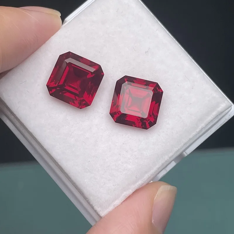 Ruihe Hight Quality Hand Made Asscher Cut Lab Grown Ruby Pigeon Blood Red Color Loose Gemstone for Jewelry Making Diy