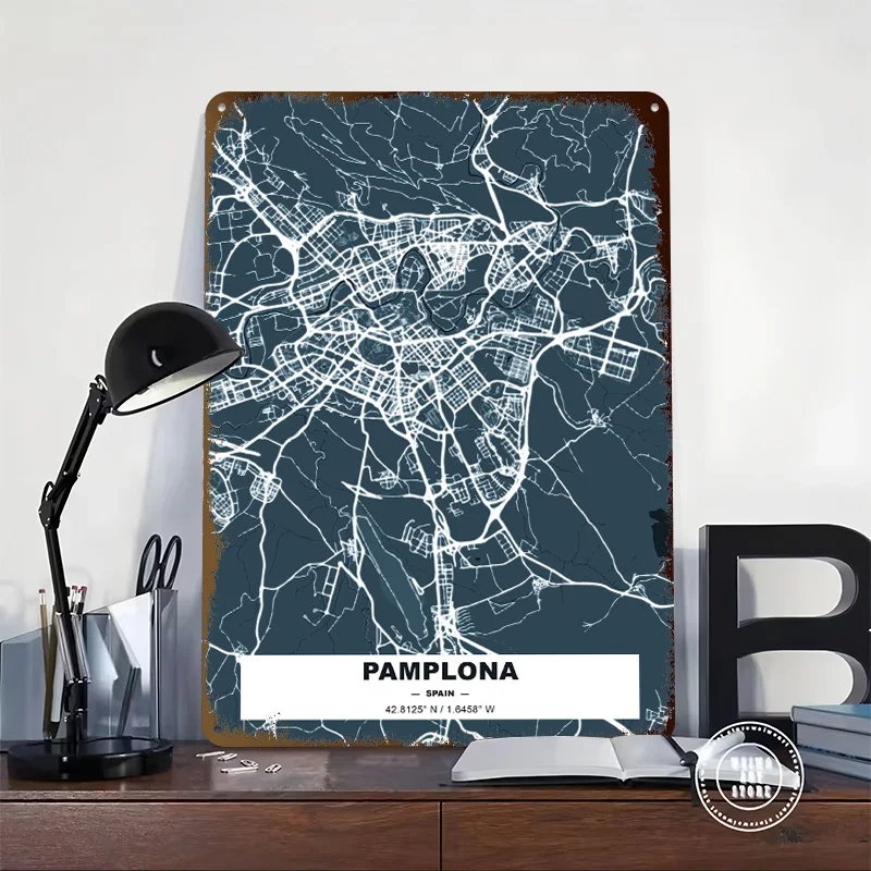 Pamplona Poster Retro 3D Printed Metal Signs Customized Wall Hanging Gift for Gaming Room Decoration Cozy Tin Sign Office Decor