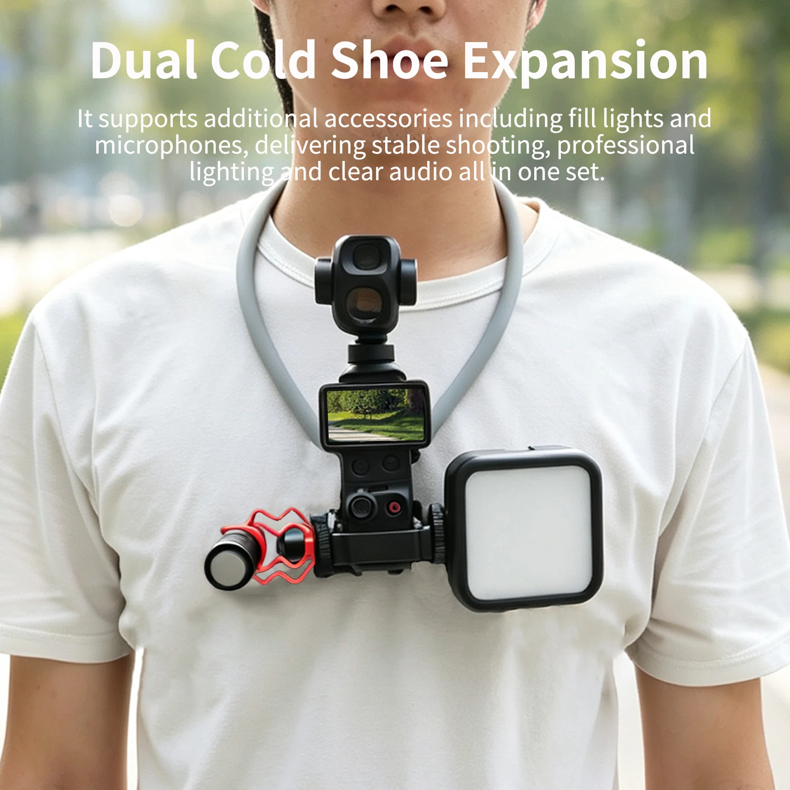 Silicone Neck Strap Mount for DJI OSMO Pocket 4 Pro/4/3 First-Person View Chest Mount Vlog Camera Dual Cold Shoe Bracket