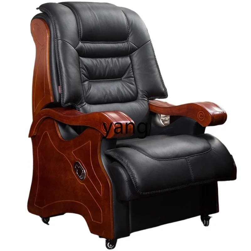 LMM leather luxury reclining leather art office solid wood chair four-legged computer chair