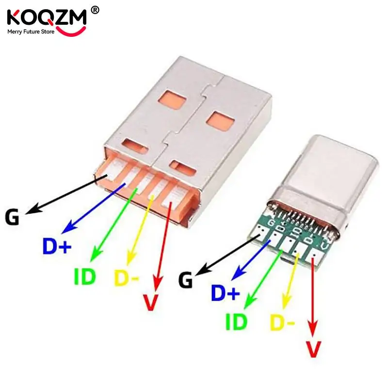 PD Fast Charge Type-C USB 65W 5A Male Connector Welding With 5Pin PCB + Type A Male 5Pin USB DIY OTG Data Charge DIY KIT