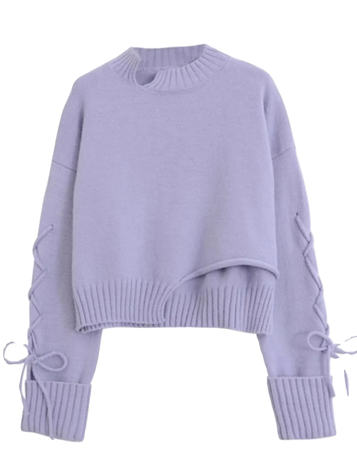 

Осень-зима, новый вязаный свитер с бантом на шнуровке, нерегулярный подол, свободный ремень, короткая верхняя одежда, пуловер, свитер для женщин