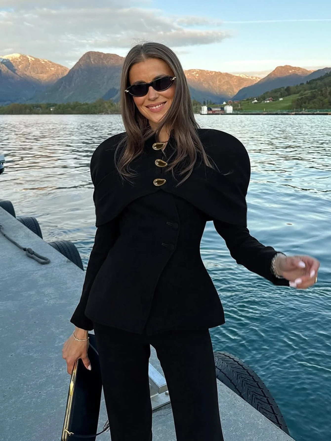 

2026 Fall/Winter European and American Commuter Women's Fashion Tweed Jacket, High-End Light Luxury Retro Black Versatile