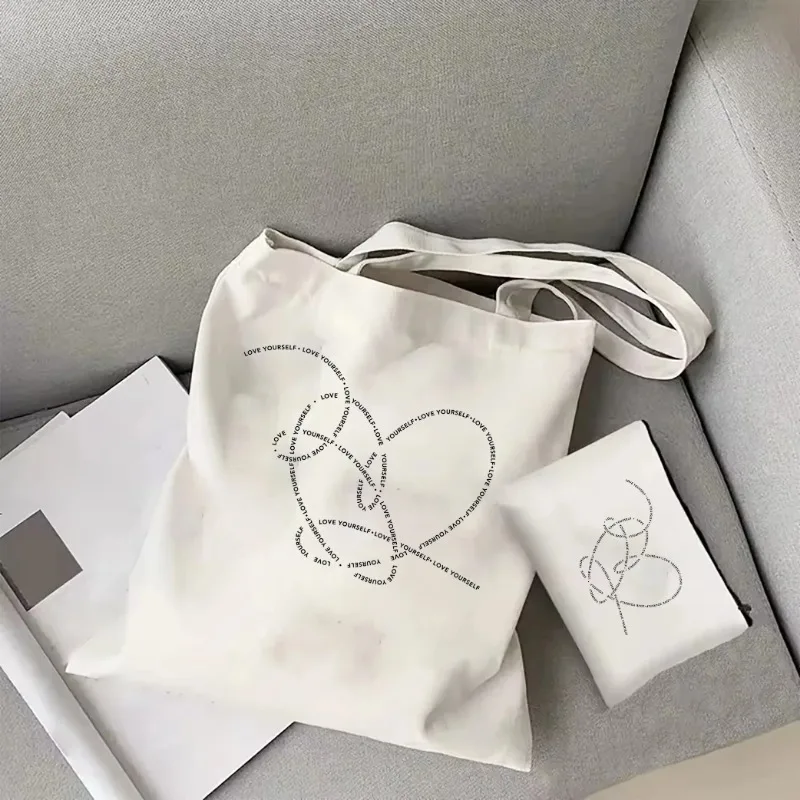 Love Yourself Bangtan Fashion Tote Bag Love Yourself Era Canvas Bag Korean Pop Group Reusable Shoulder Bag Kpop Army Friend Gift