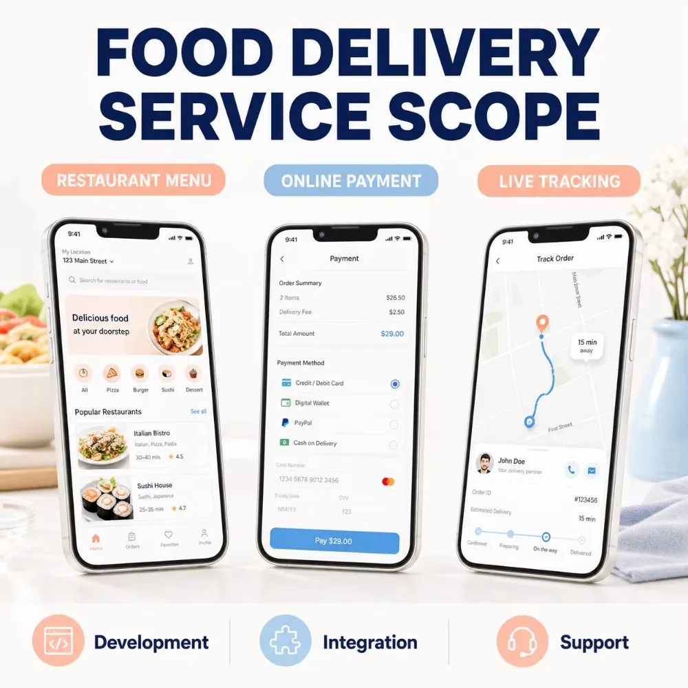 Custom Food Delivery Ordering App Development for IOS and Android with Restaurant Menu Payment and Real Time Tracking