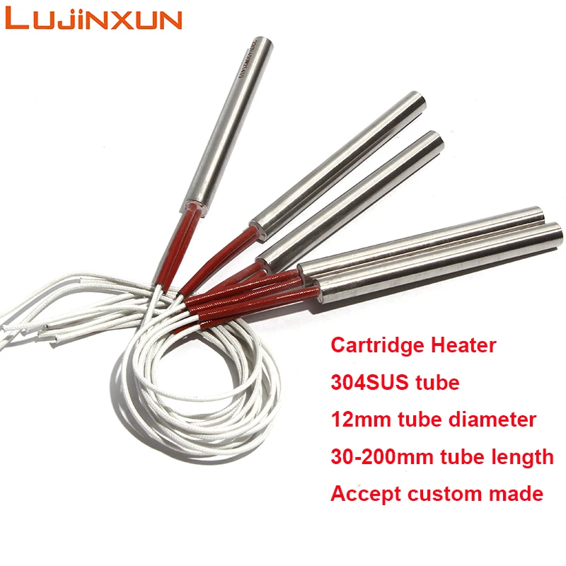 LUJINXUN 3D Printer and Mold Cartridge Heaters Single Head Electric Heating Pipe 12x50-200mm Accept Custom Made 5pcs