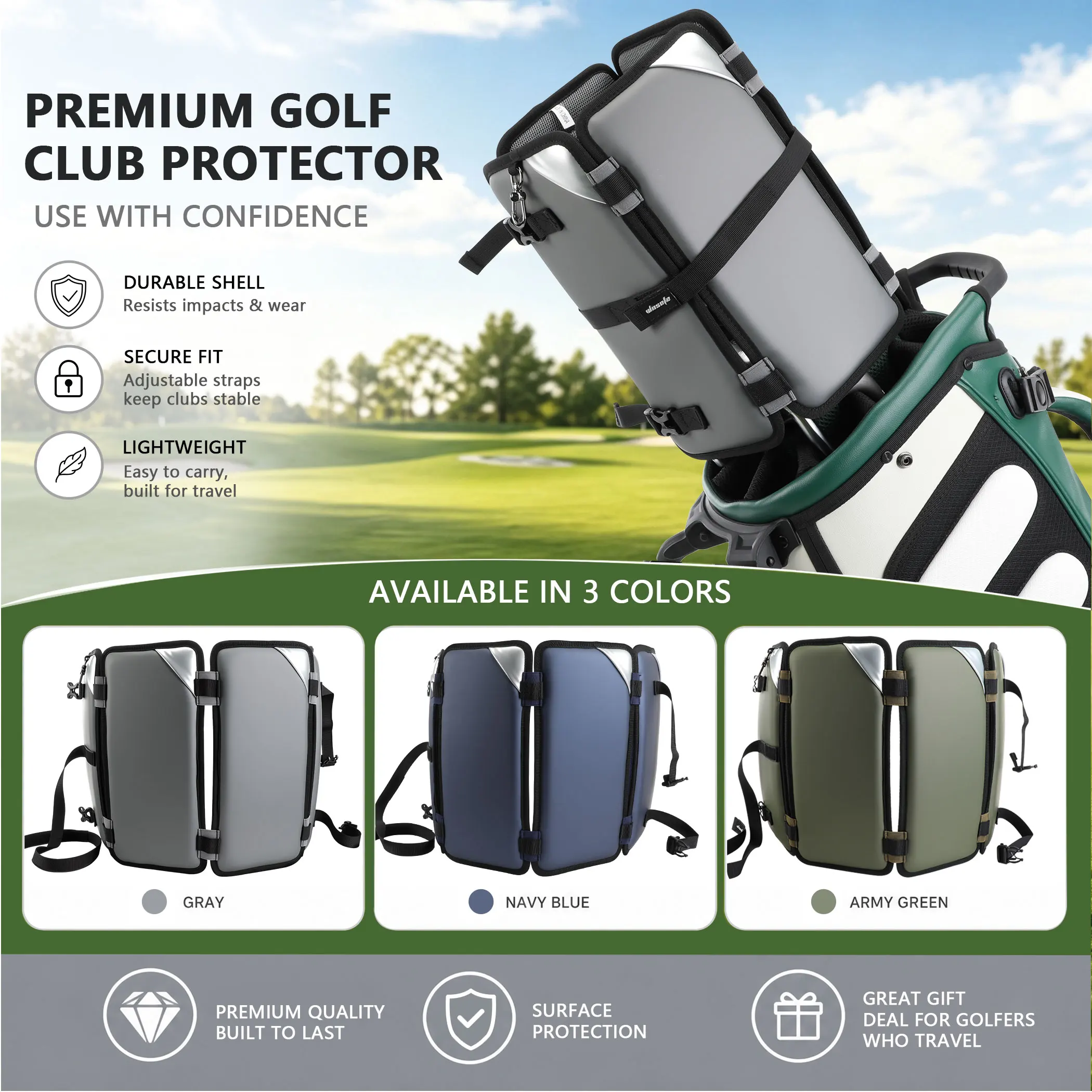 Golf Bag Rain Cover with Adjustable Buckles Dividers Club Protection Cover For Stand Bags/ Cart Bags Three layer thickened