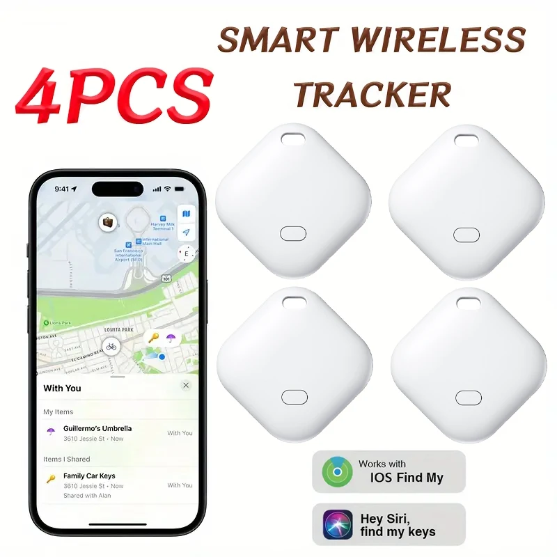 4PCS Smart Bluetooth GPS Tracker Work with Apple Find My APP Anti Lost Reminder Device MFI Rated Locator Car Key Pet Kids Finder