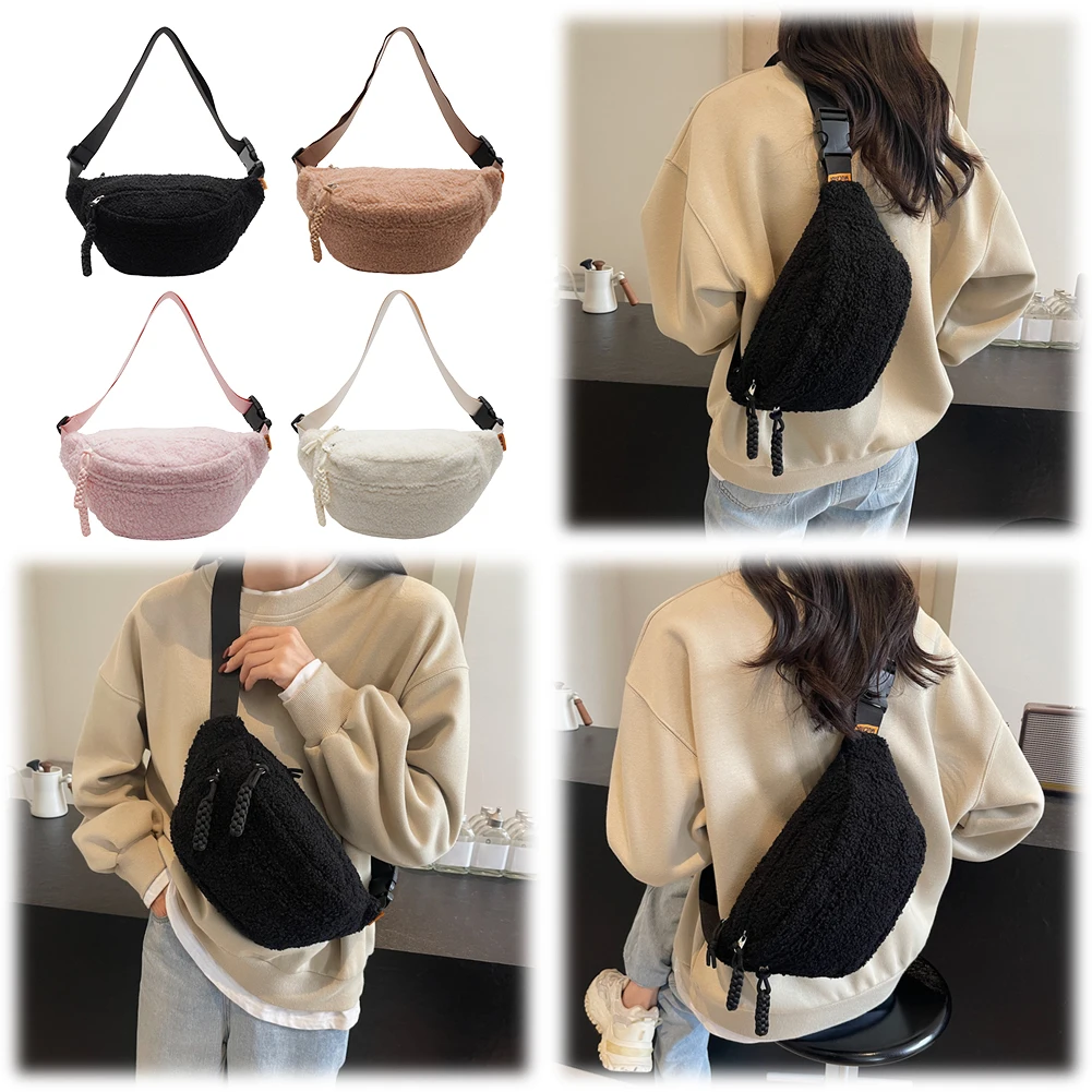 Fleece Sherpa Shoulder Women Crossbody Bags Mini Belt Bag Autumn Winter Chest Bag Soft Plush Waist Pouch Small Bum Fanny Pack