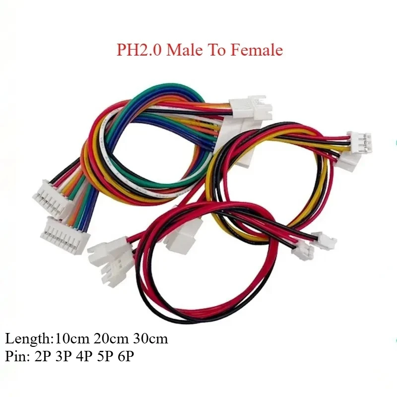 

5pcs PH2.0 Extension Line Cable 2P 3P 4P 5P 6P PH 2.0mm Male To Female Extension Cord Connector With Cable Length 10/20/30cm