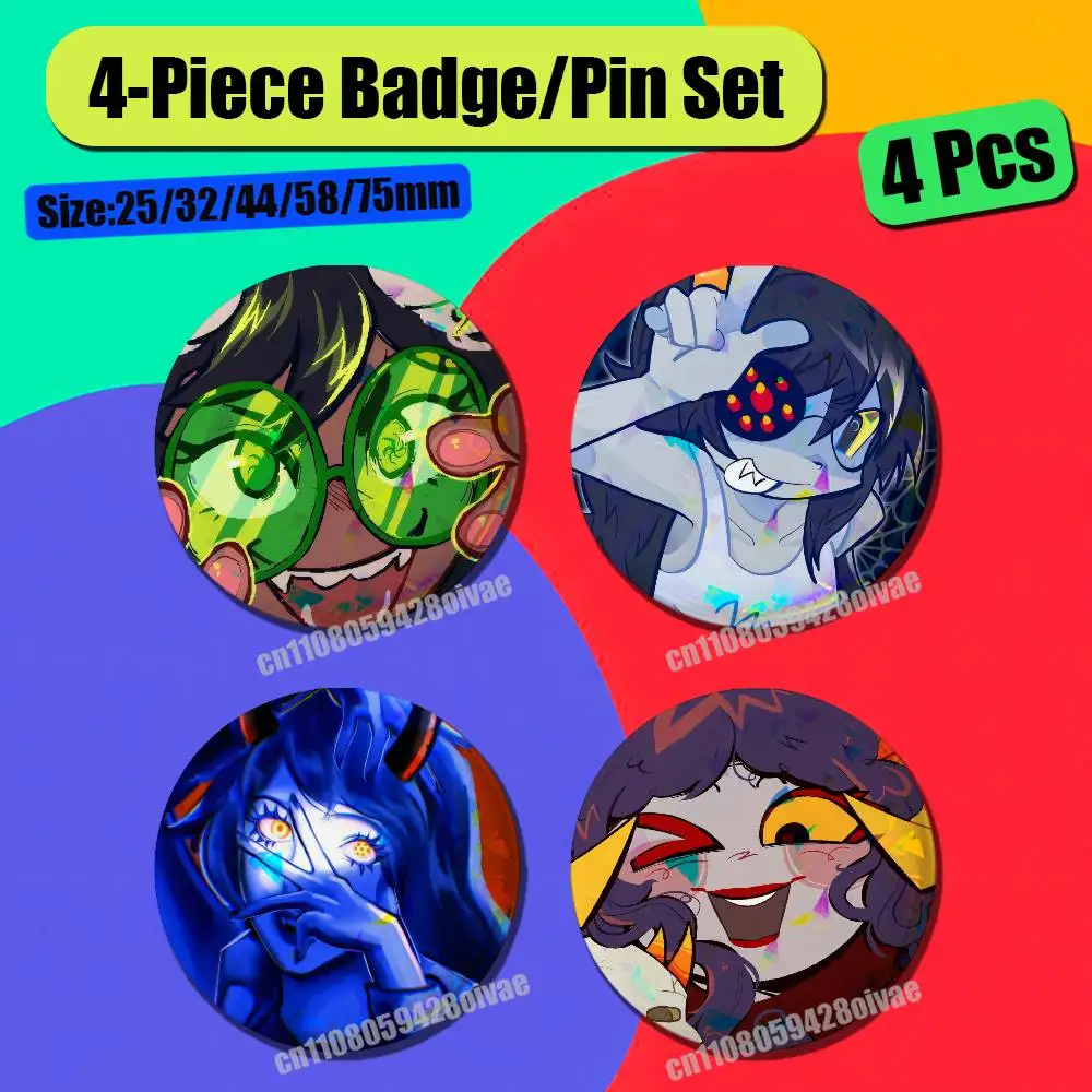 For Homestuck Badge Pin Insignia 4 Pcs Set Round Button Emblem Laser Film Hats 58mm Custom