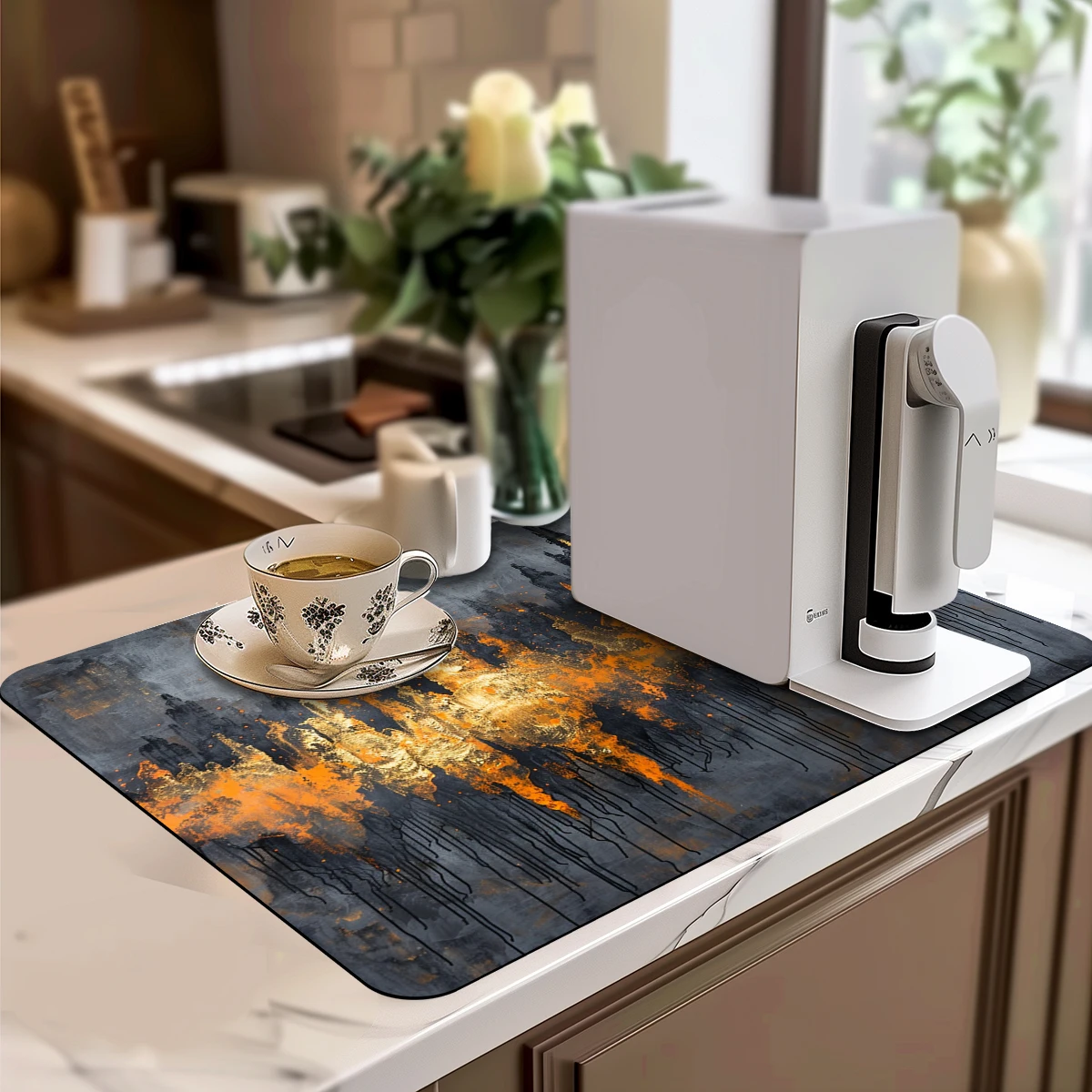 Absorbent Mat Autumn Abstract Line Tree Leaves Kitchen Antiskid Drying Mat Quick Dry Bathroom Drain Pad Tableware Mat