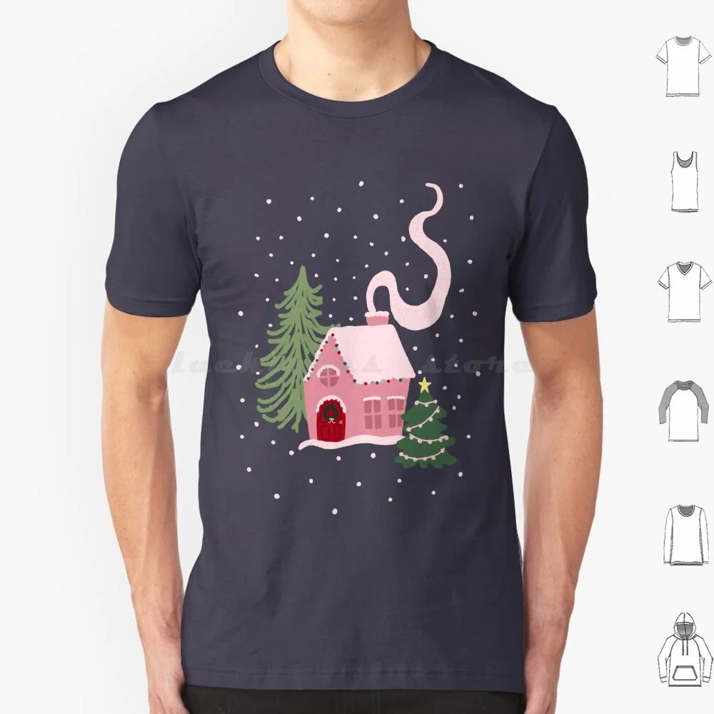 Pink Christmas House T Shirt 6xl Cotton Cool Tee Snow Gingerbread Holidays Pink Cute