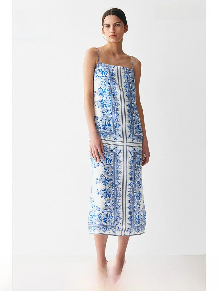 

Женское платье H&M, летнее, в островном стиле, с тонкими бретелями, с принтом, длинное, без рукавов, с растительным узором, повседневное, средней длины, 1282609