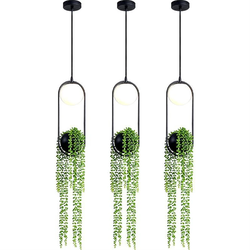 Nordic plant oval line pendant lights LED dining room living room bar iron black glass shade pendant lamps decor fixtures