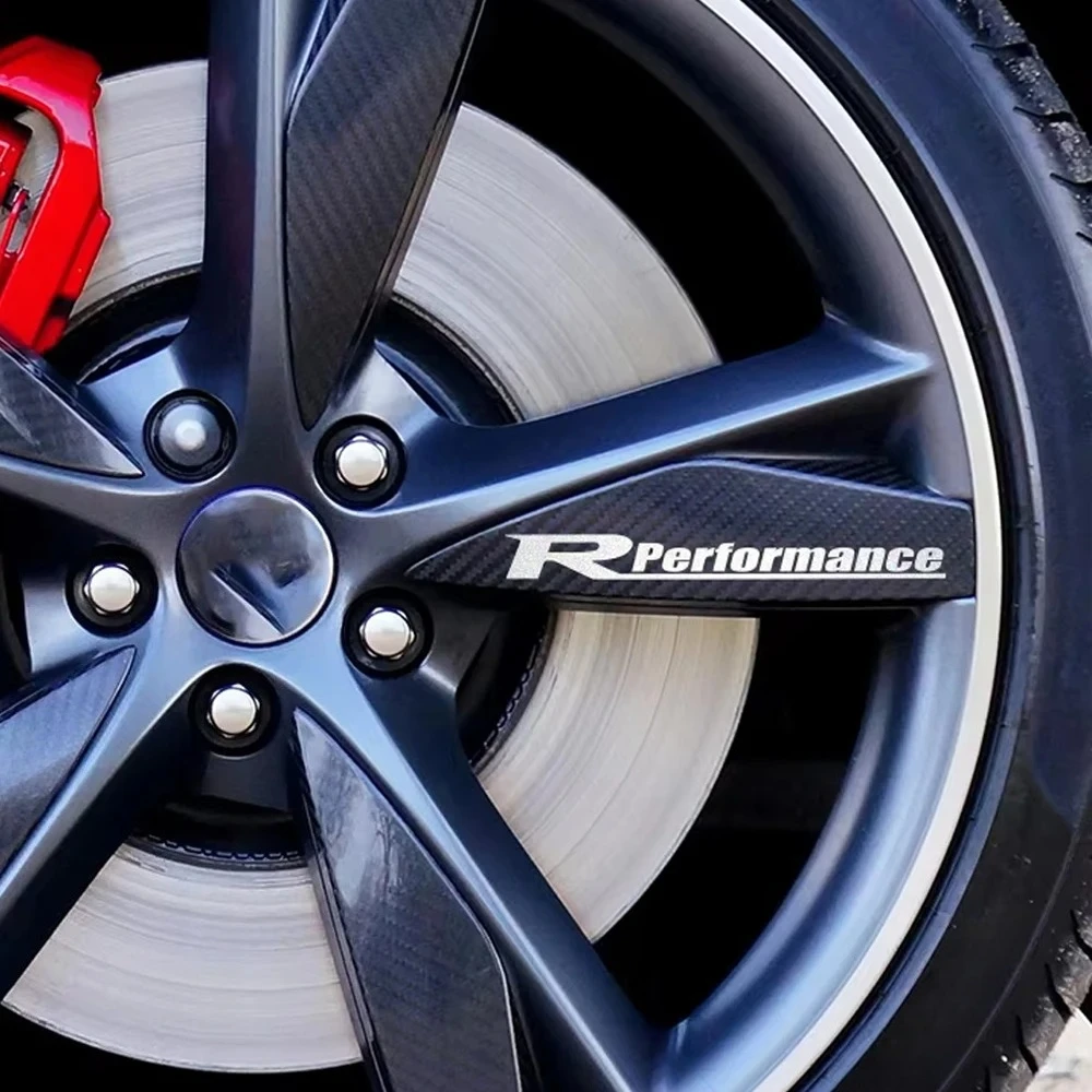 4Pcs R Performance Reflective Car Wheels Stickers Auto Rim Wheel Hub Body Racing Style Vinyl Decals Car Decoration Accessories