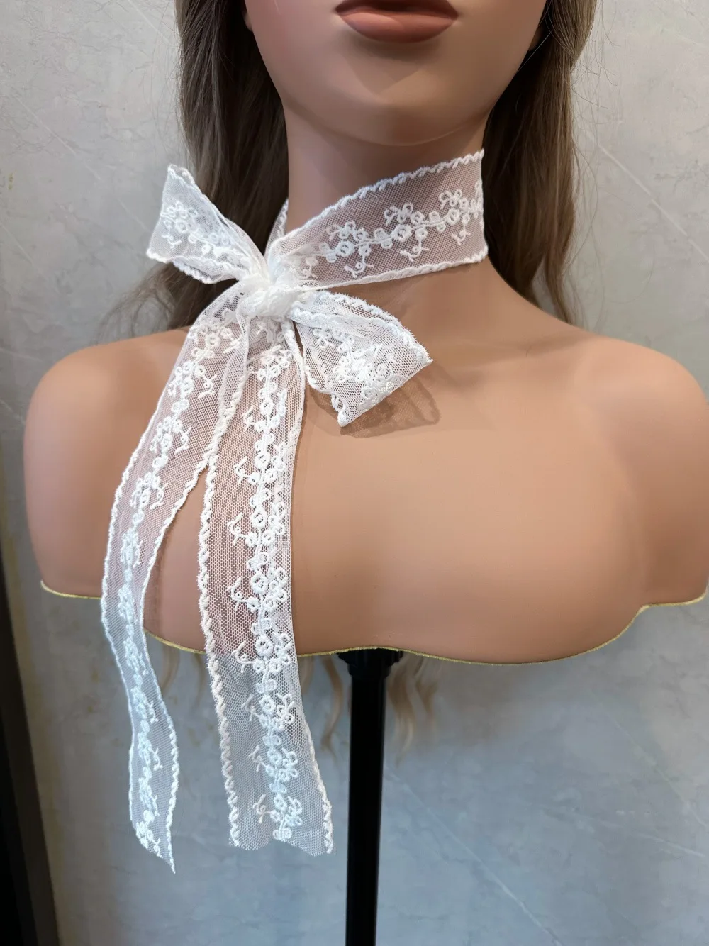 Faixa de cabeça de renda retrô, faixa de pescoço, acessórios de pescoço, temperamento suave e versátil para mulheres, gravata borboleta, cachecol, cachecol