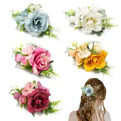 Bridal Hair Combs Rustic Wedding Floral Women Stimulation Flower Leaf Hair Comb Hairpins Brides Wedding Elegant Hair Accessories