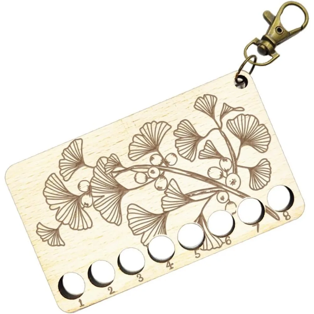 

Wooden Cross Stitch Floss Holder 8-Position Embroidery Thread Organizer with Lobster Clasp Ginkgo Biloba Pattern making kit