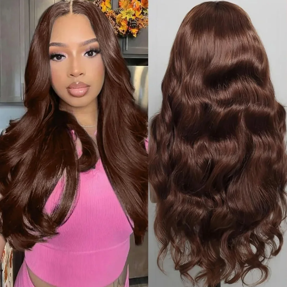

Объемная волна 220 Плотность Шоколадно-коричневый 13x6 HD Парик фронта шнурка Бразильский 13x4 Прозрачный парик фронтальной части шнурка Предварительно сорванные для женщин