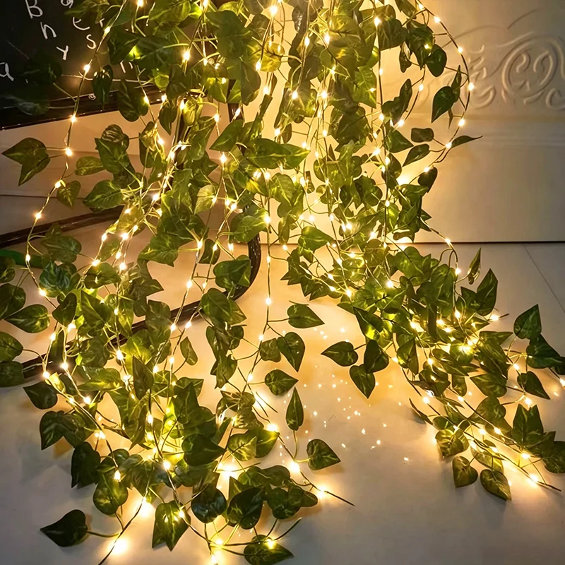 1Pack Green Leaf Fake Plants String Light 2/5/10M New Year Wall House Room Office Birthday Home Bedroom Decortion20 /50/100Led