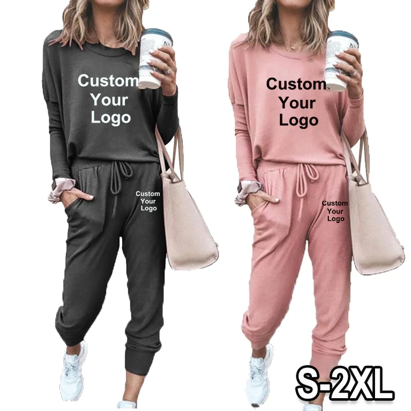 Hot Sale Custom Your Logo Ladies Sports Suit Fashion Hoodies and Pants Two-piece Set Women Sweatshirt Jogging Suit Home Wear