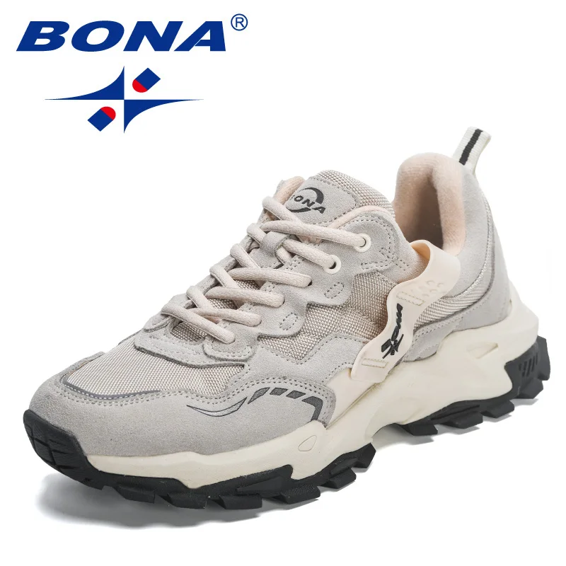 BONA 2023 New Designers   Wear-resistant sole Athletic Training Sneakers  Men Non-slip Man Jogging Shoes  Action Leather Running