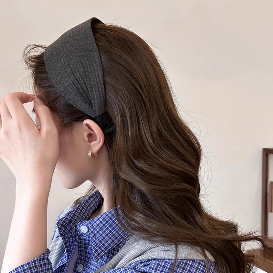 Rutschfestes Stirnband mit breiter Krempe für Damen, kurzes Haar, einfache Haarspangenabdeckung, graues Haar, modisches Temperament, Haardruck-Kopfbedeckung – Detail 2