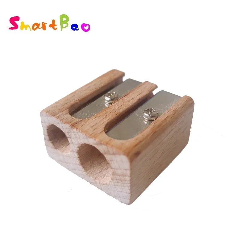 Sacapuntas de madera con doble agujero, sacapuntas de mano para lápices de colores, diámetro de 6mm y 10mm