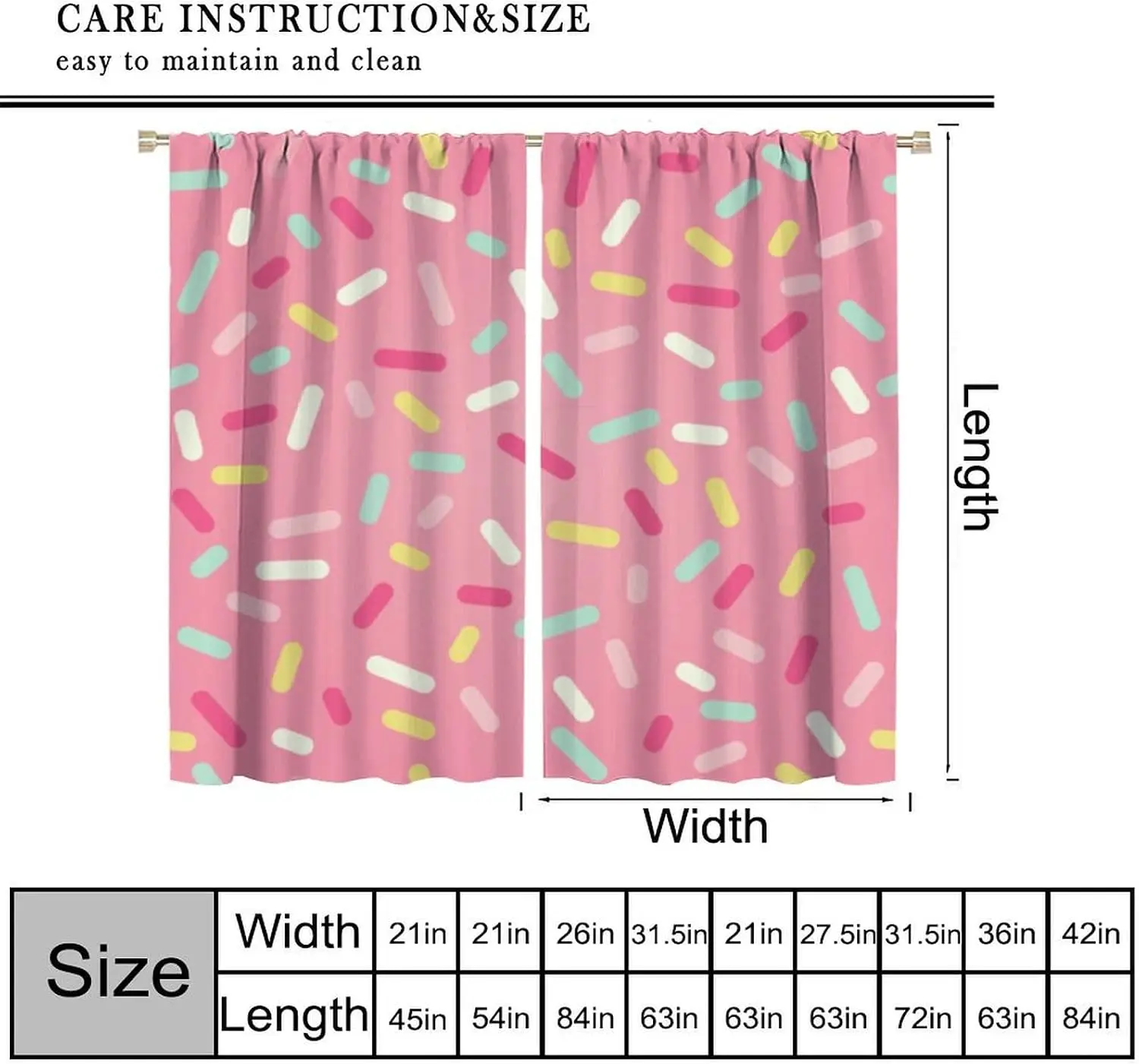 Pink Candy Sprinkle Curtain 2 Panels, Colorful Donut Sprinkles Cute Sweet Home Print, Drapes for Lovely Bedroom Curtain