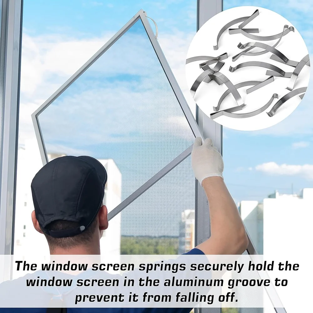 AB11-50 Pcs Window Screen Tension Spring, Corner Mount Flat Window Spring Stainless Steel Window Screen Clip 2-3/4Inch