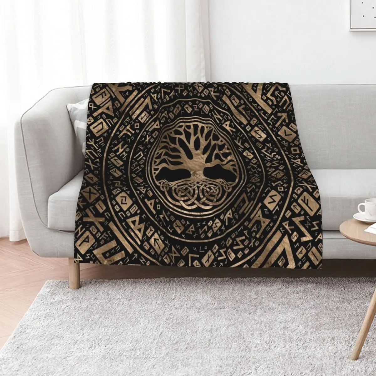 

Tree of life -Yggdrasil Runic Pattern Throw Blanket Decorative Beds Shaggy Luxury Thicken Travel Blankets