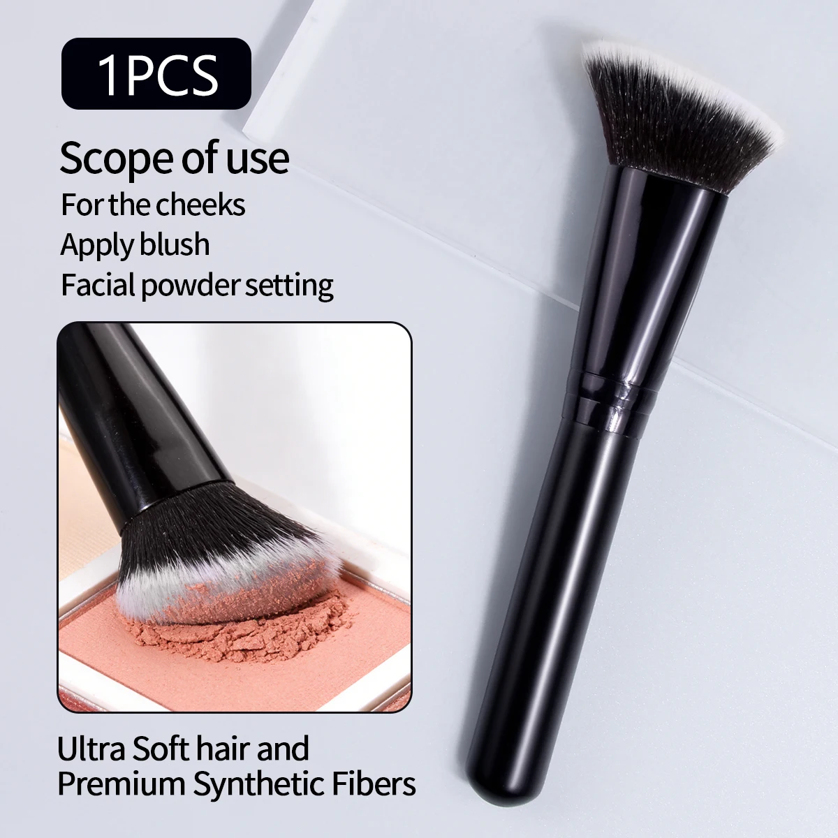 1 peça pincel de contorno chanfrado preto, ferramentas de maquiagem, pincel de blush, pincel de destaque, pincel de manchas, pincel de maquiagem de cerdas macias
