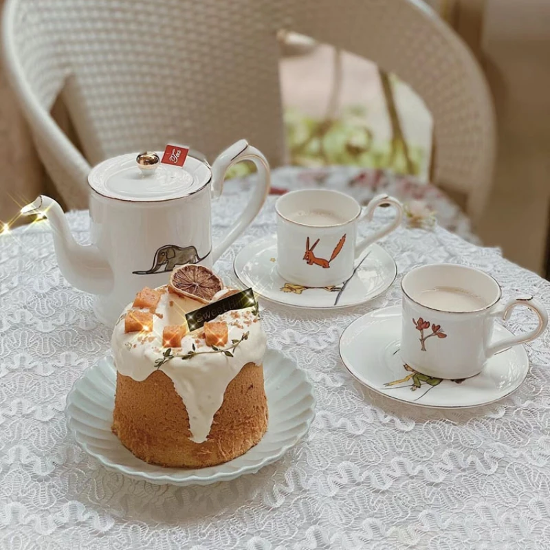 

French Romantic Coffee Cups Dish Pot Tea Set Afternoon Tea Bone Porcelain British High end Coffee Cup Set Simple Tableware