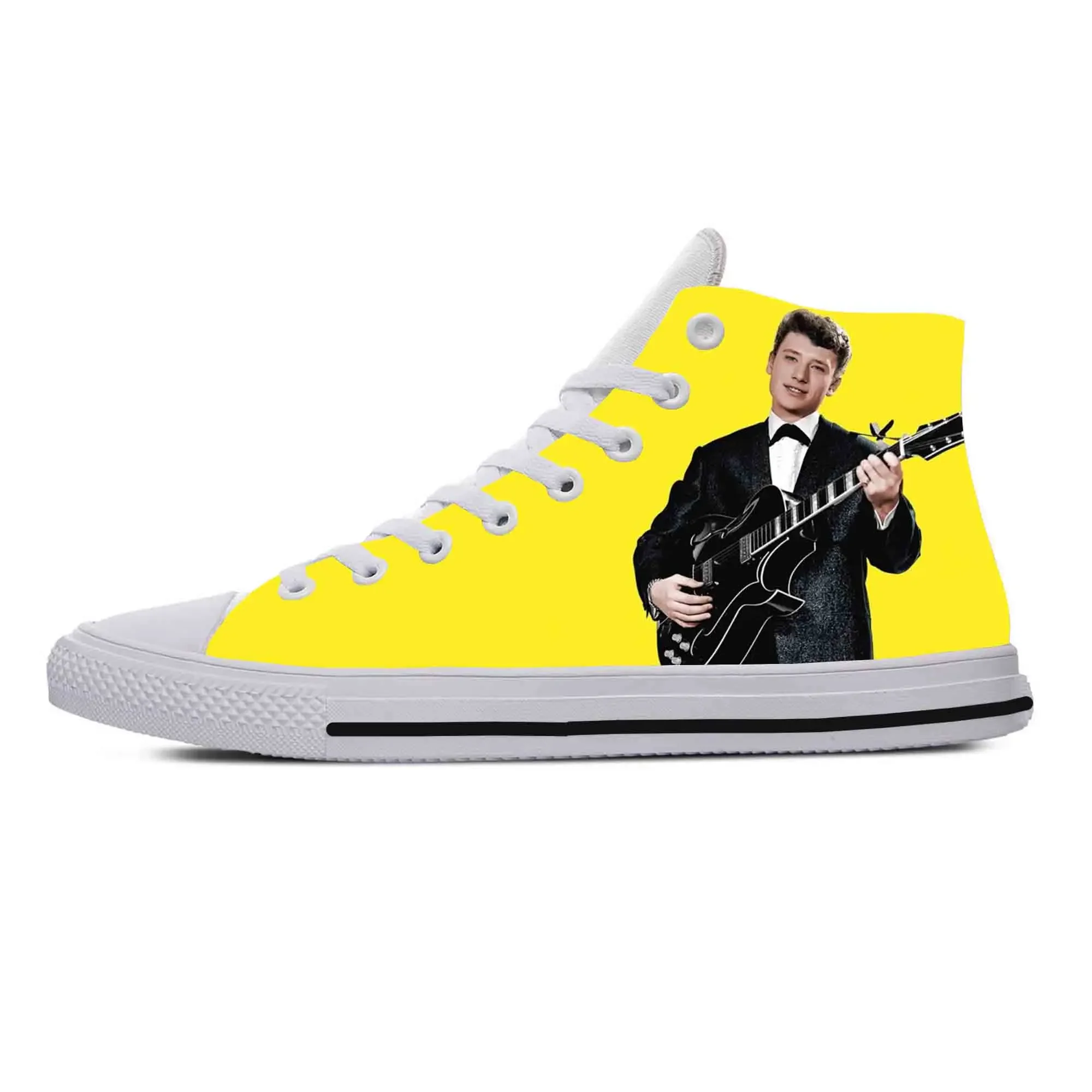 Zapatillas de tela informales para hombre y mujer, zapatos con estampado 3D de Johnny Hallyday, Rock Star Singer, moda musical, Top alto, cómodo, transpirable