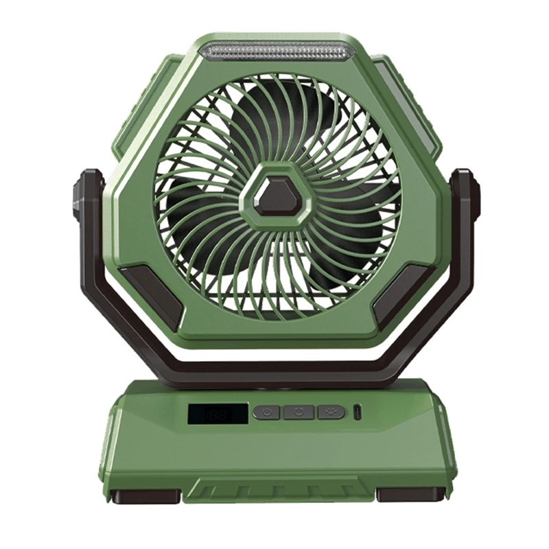 Ventilador para acampar al aire libre 6000Mah Ventilador oscilante de techo recargable Aire acondicionado portátil Enfriador de aire con iluminación duradera -B