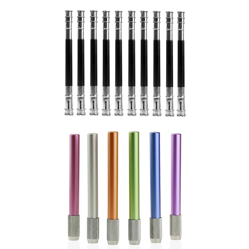 

10PCS Pencil Extender Holder Adjustable Pencil Lengthener Tool With 6PCS Metal Color Rod Single-End Pencil Extender