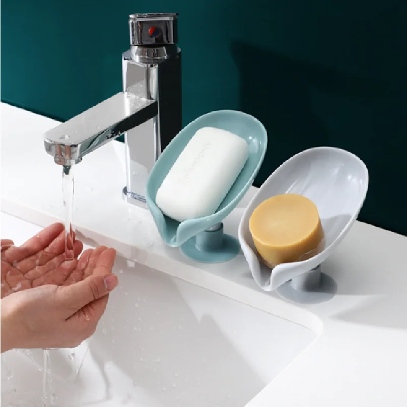 Bathroom Leaf-Shaped Standing Creative Suction Cup Wall-Mounted Drain-Free No-Punch No-Water Soap Storage Rack