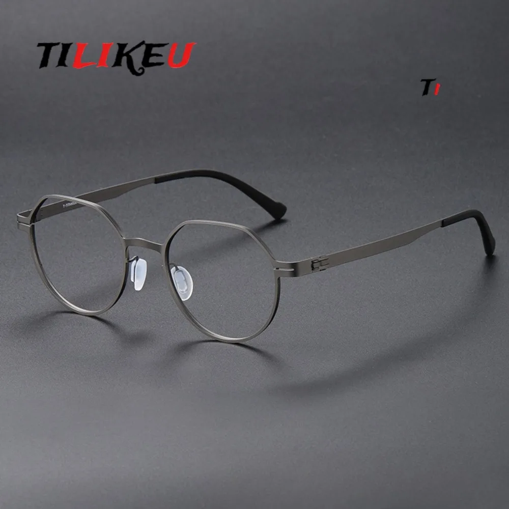 2026 German Luxury Ultra -light Pure Titanium Glasses Frame Men Designer Retro Oval Glasses Frame Screwless Frame Women Glasses