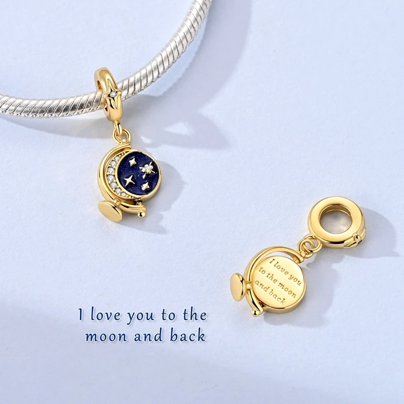 925 Sterling Silber Charms Anhänger Sternenhimmel Mond Sonne Kosmische Perlen Passend für Original Armband Armreif DIY Charms Damenschmuck Geschenke – Detail 24