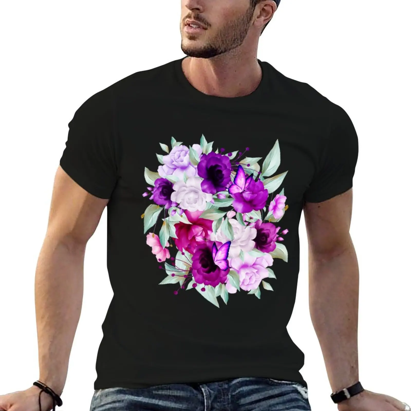 

flowerpattern T-Shirt cotton t shirts high quality t shirt man casual T-Shirt