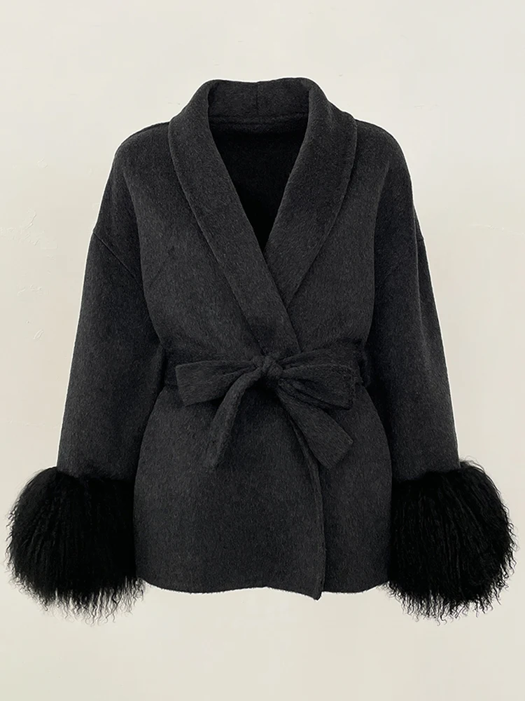 ملابس صوفية جديدة على الموضة للسيدات لعام 2025 سترة صوفية للخريف والشتاء معطف نسائي من فراء الأغنام منغوليا الطبيعية