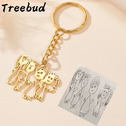 Treebud Customized Children's Drawing KeyChains Stainless Steel Personalized Handmade Kid's Art Logo Keyrings Jewelry Gifts