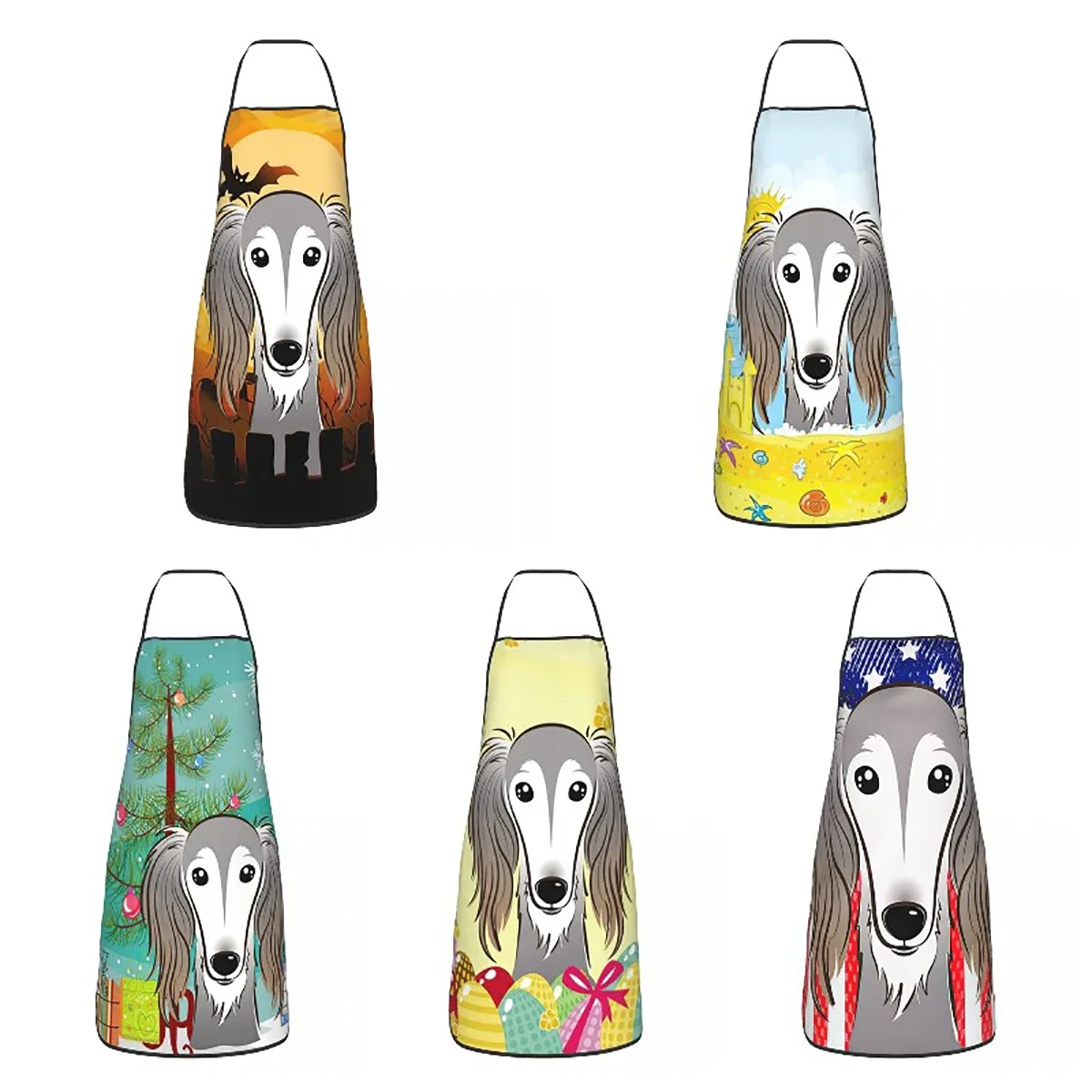 

Halloween Saluki Dog Bib Apron Women Men Unisex Kitchen Chef Tablier Cuisine for Cooking Baking Painting