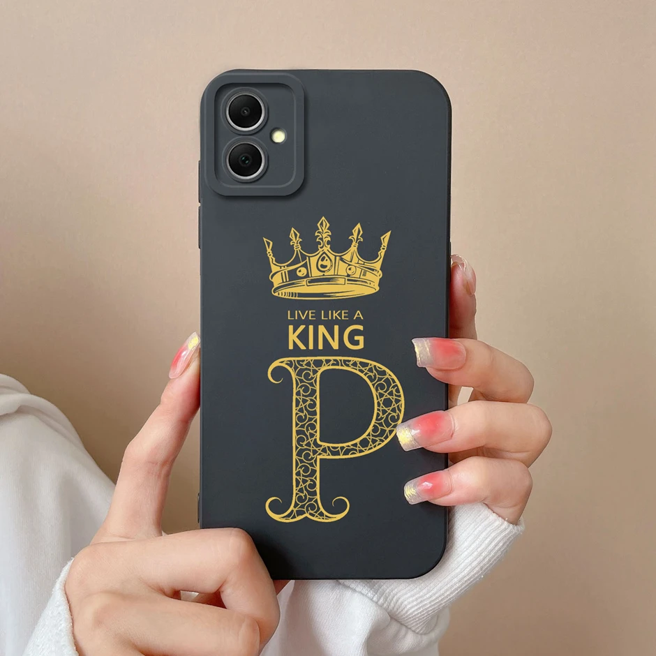 Case For Samsung Galaxy A05 A 05 Fashion Luxury Crown Letter Couple Back Cover For Samsung A05S A05s Matte Liquid Silicone Shell