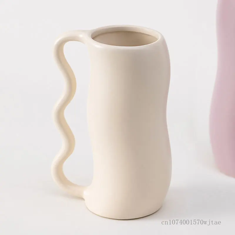 

Creative Wave Shaped Handle Vase, Simple Style, Ceramic Ornaments, Home Living Room, Wedding, Dining Room, 1Pc